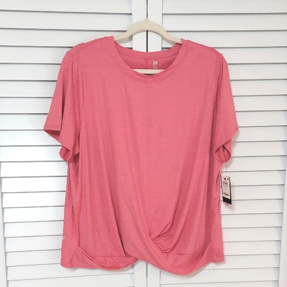 Ideology Top, Size 1X, Pink,‎ Short Sleeve, Twist Design Hem, SPF 30+ Protection